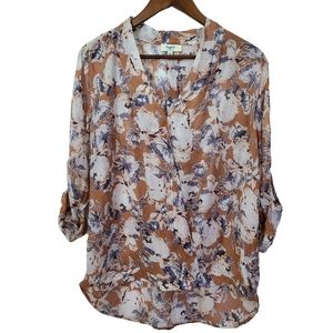 Hayden Floral Lightweight Semi Sheer Faux Wrap Top Large